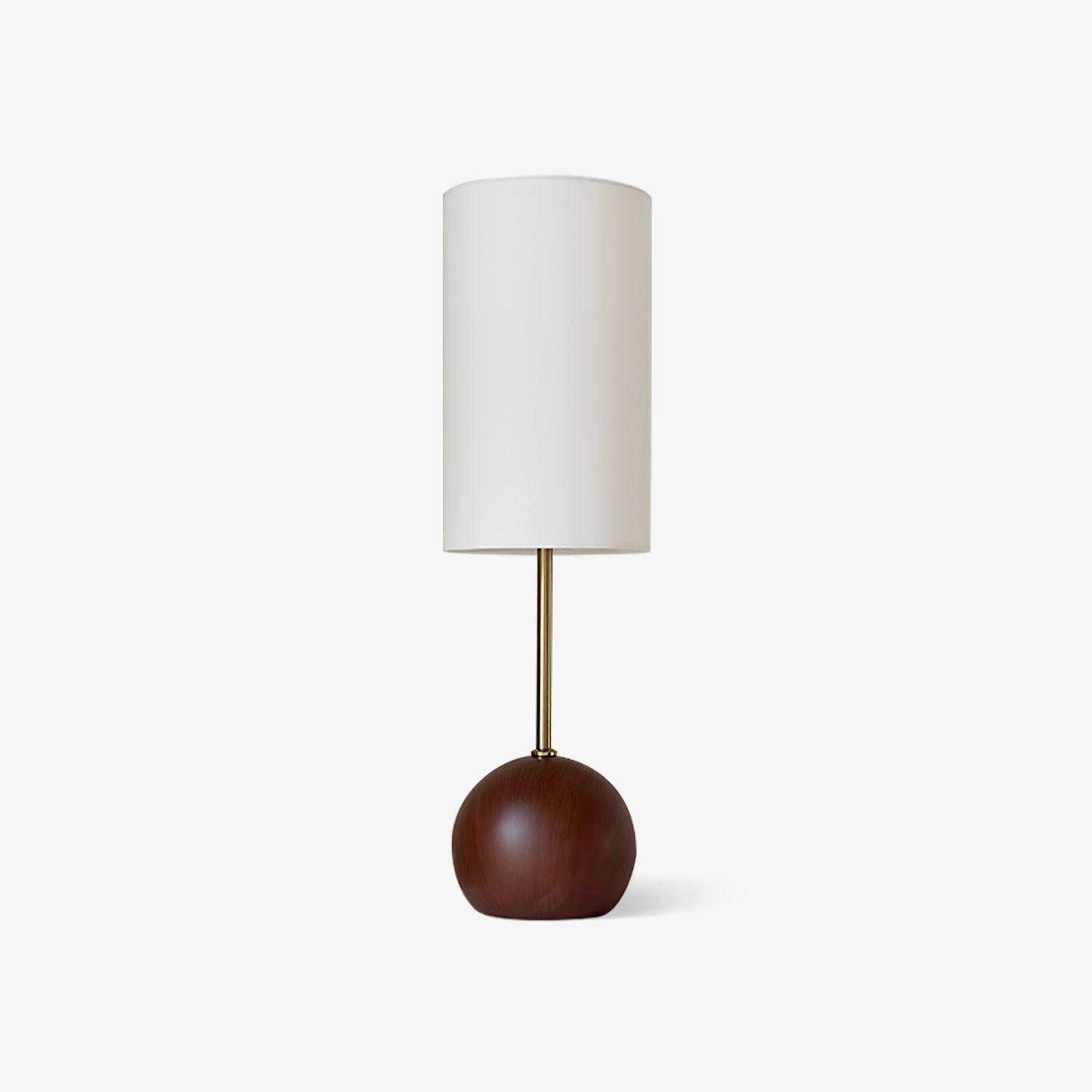 Mid Century Modern Wooden Sphere Table Lamp with Fabric Shade for Bedside and Living Room