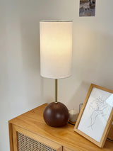 Mid Century Modern Wooden Sphere Table Lamp with Fabric Shade for Bedside and Living Room