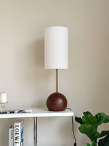 Mid Century Modern Wooden Sphere Table Lamp with Fabric Shade for Bedside and Living Room