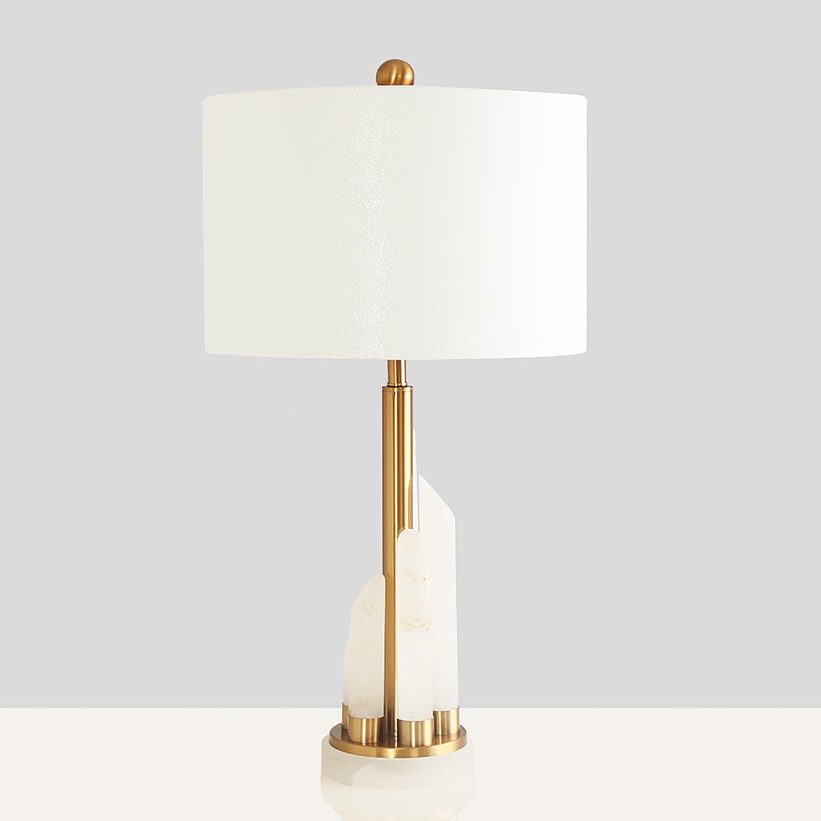 Orbit Modern Metal Table Lamp with Natural Alabaster Base and Fabric Shade for Luxury Interiors