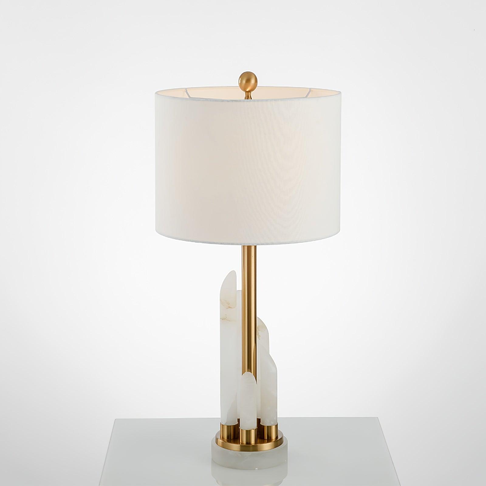 Orbit Modern Metal Table Lamp with Natural Alabaster Base and Fabric Shade for Luxury Interiors