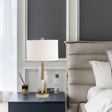 Orbit Modern Metal Table Lamp with Natural Alabaster Base and Fabric Shade for Luxury Interiors