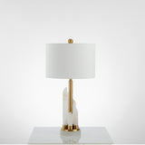 Orbit Modern Metal Table Lamp with Natural Alabaster Base and Fabric Shade for Luxury Interiors