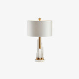Orbit Modern Metal Table Lamp with Natural Alabaster Base and Fabric Shade for Luxury Interiors