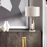 Orbit Modern Metal Table Lamp with Natural Alabaster Base and Fabric Shade for Luxury Interiors