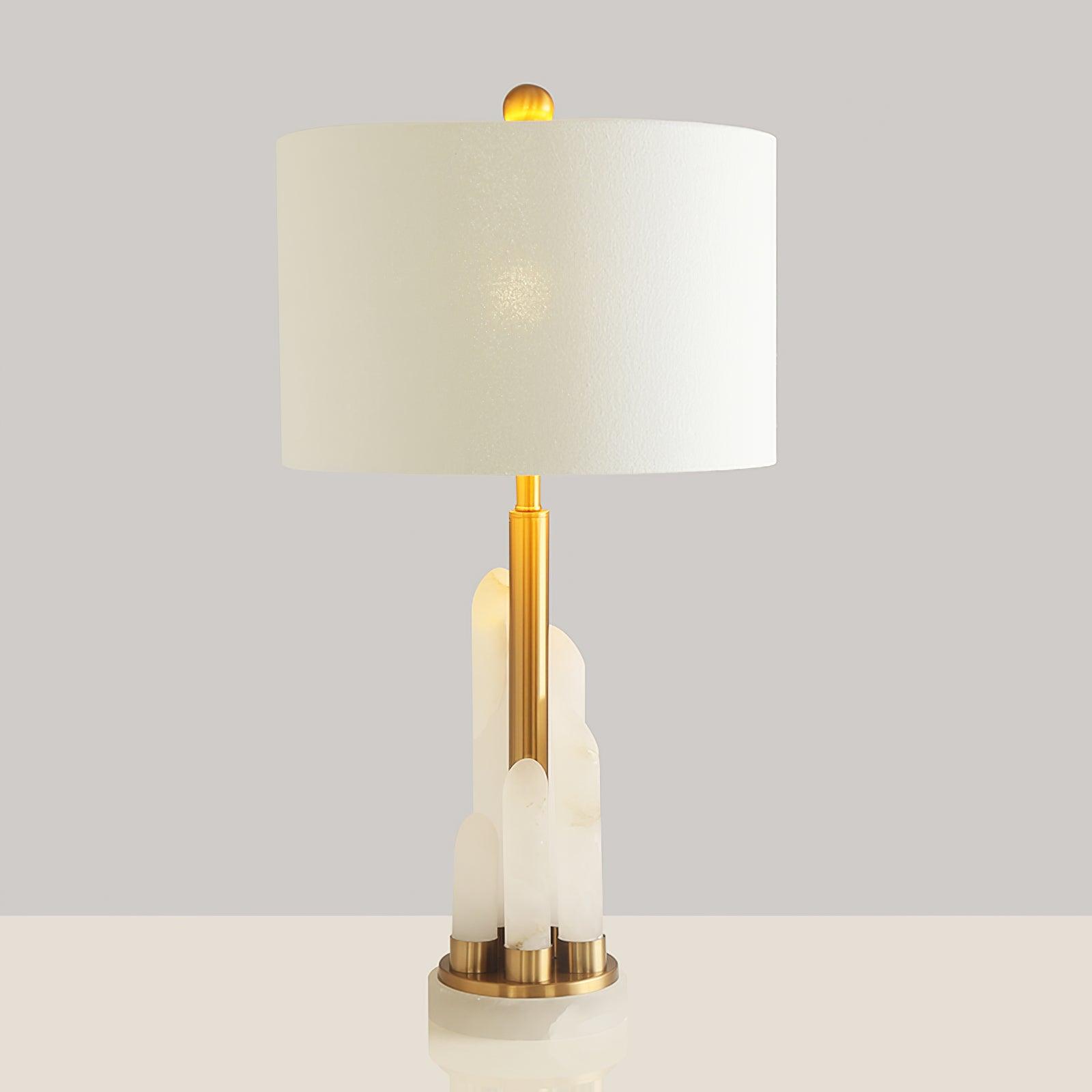 Orbit Modern Metal Table Lamp with Natural Alabaster Base and Fabric Shade for Luxury Interiors