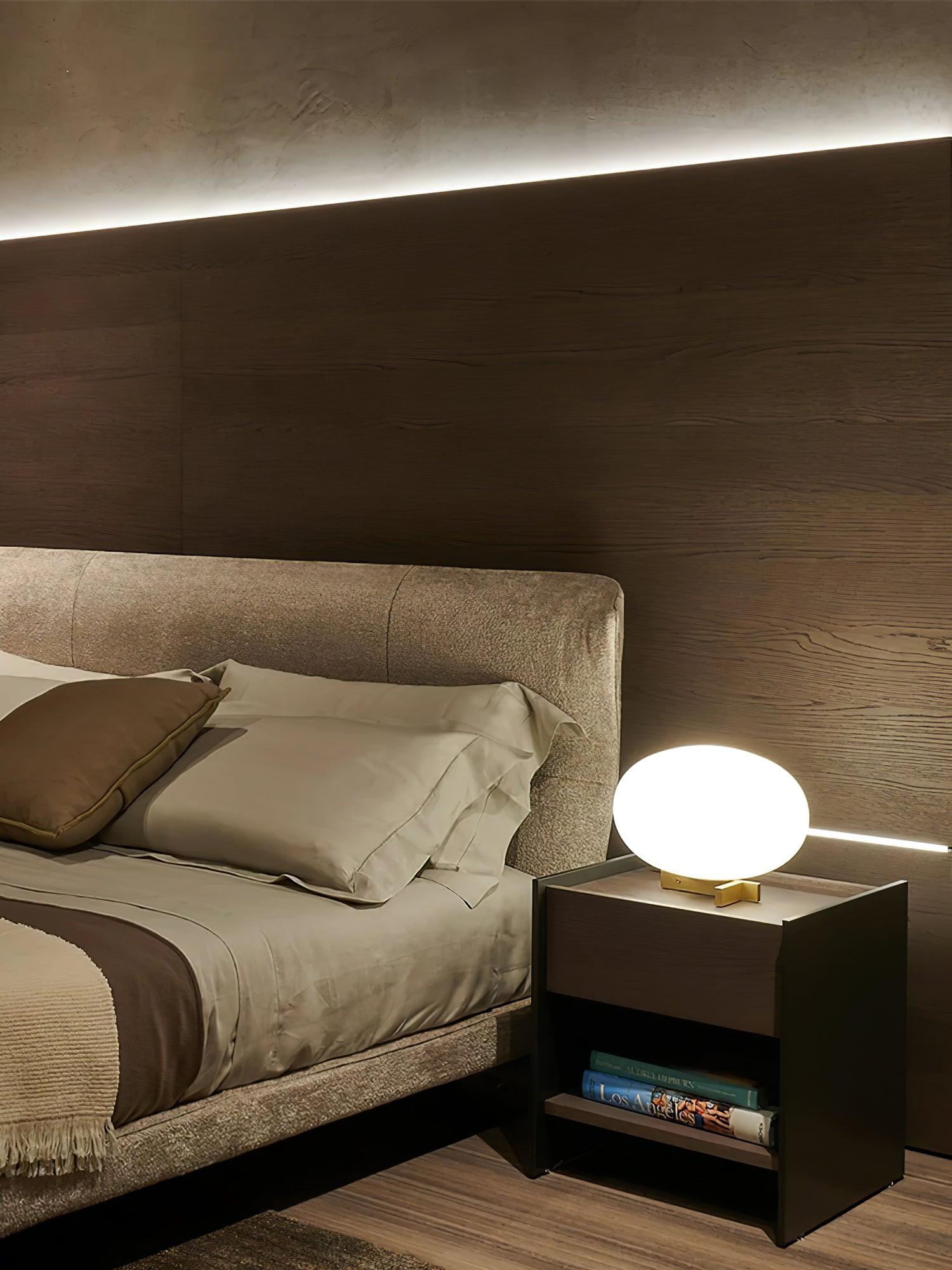 Modern Orbiting Sphere LED Table Lamp with Gold Finish and Frosted Glass Globe for Desk