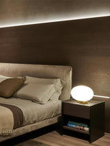 Modern Orbiting Sphere LED Table Lamp with Gold Finish and Frosted Glass Globe for Desk