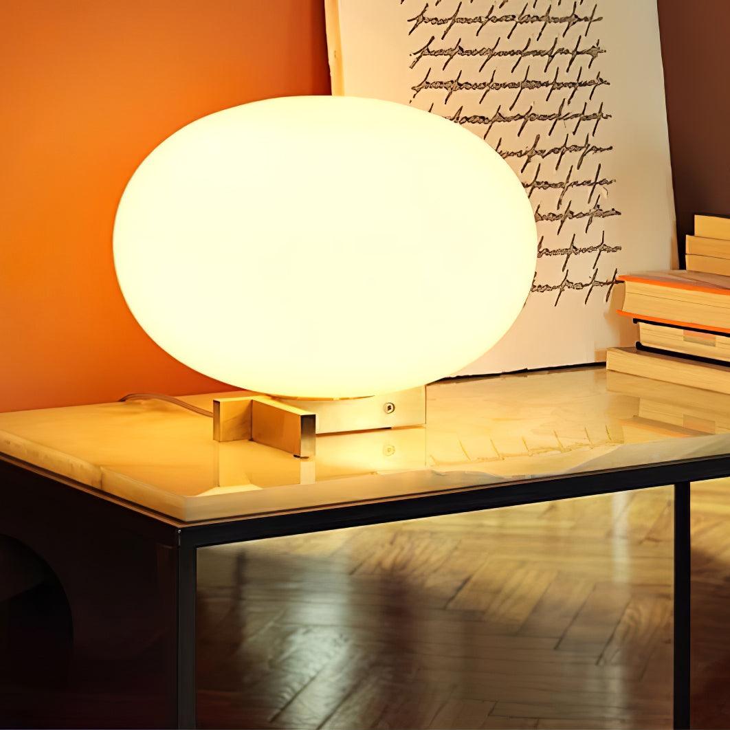 Modern Orbiting Sphere LED Table Lamp with Gold Finish and Frosted Glass Globe for Desk