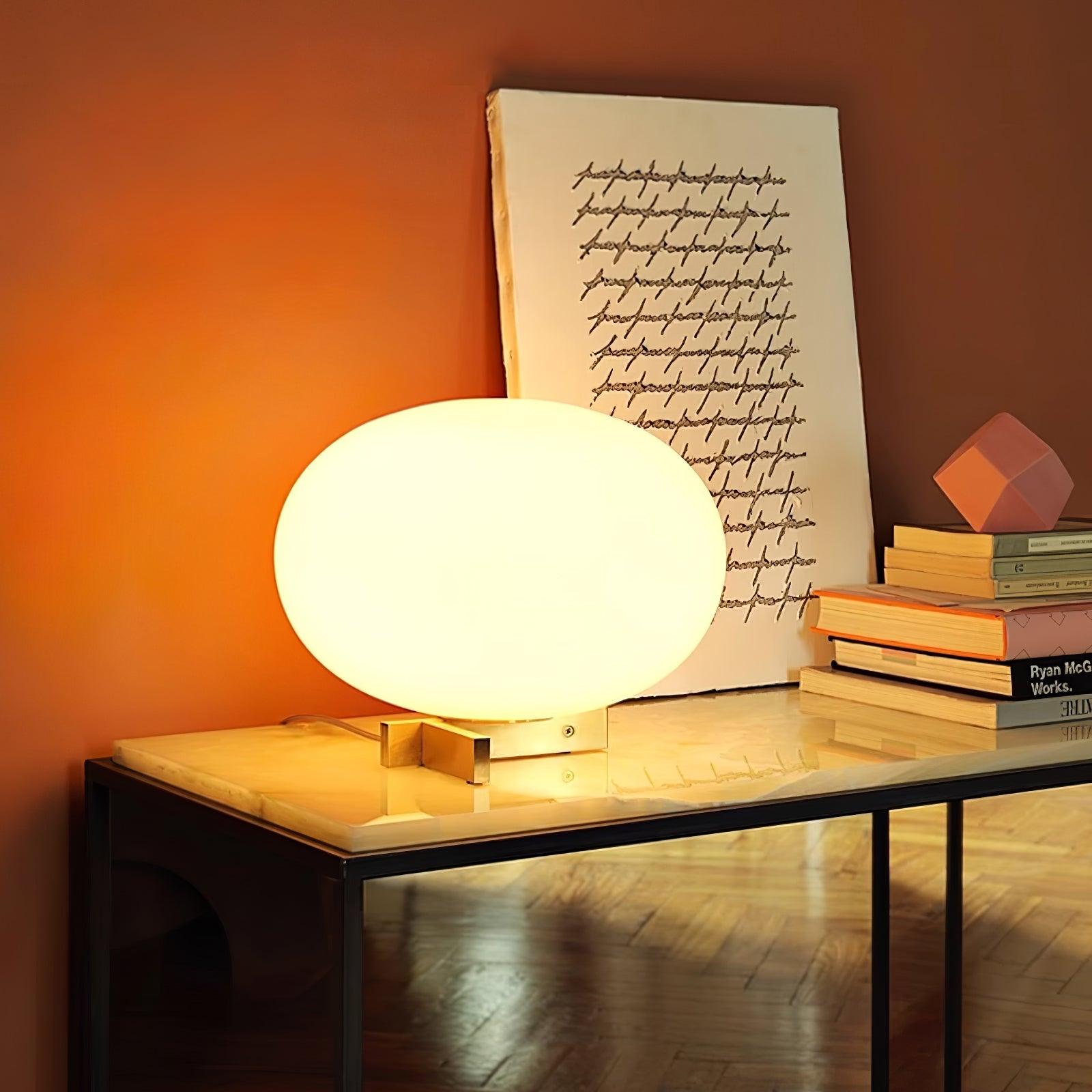 Modern Orbiting Sphere LED Table Lamp with Gold Finish and Frosted Glass Globe for Desk