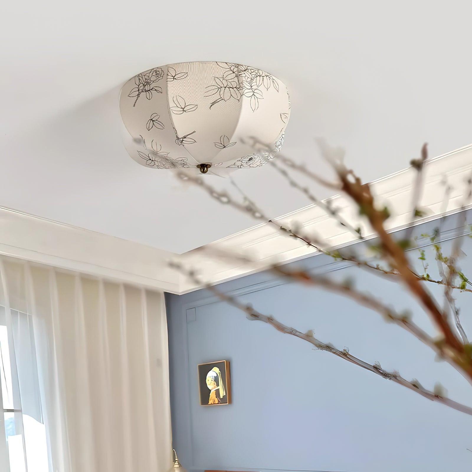 Orchid Fabric Flush Mount Ceiling Light Vintage Style Textured Shade Lamp