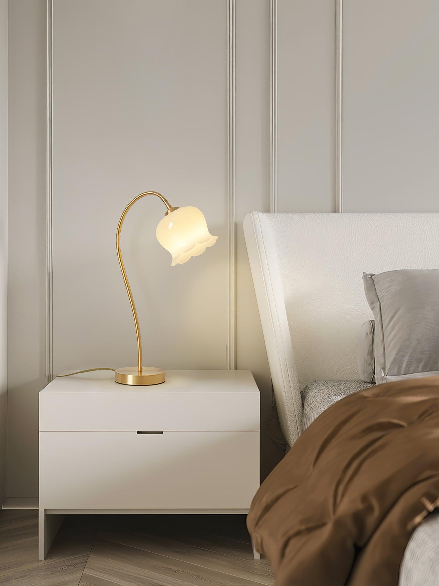 Elegant Brass Orchid Glass Table Lamp for Modern Bedroom or Living Room Decor