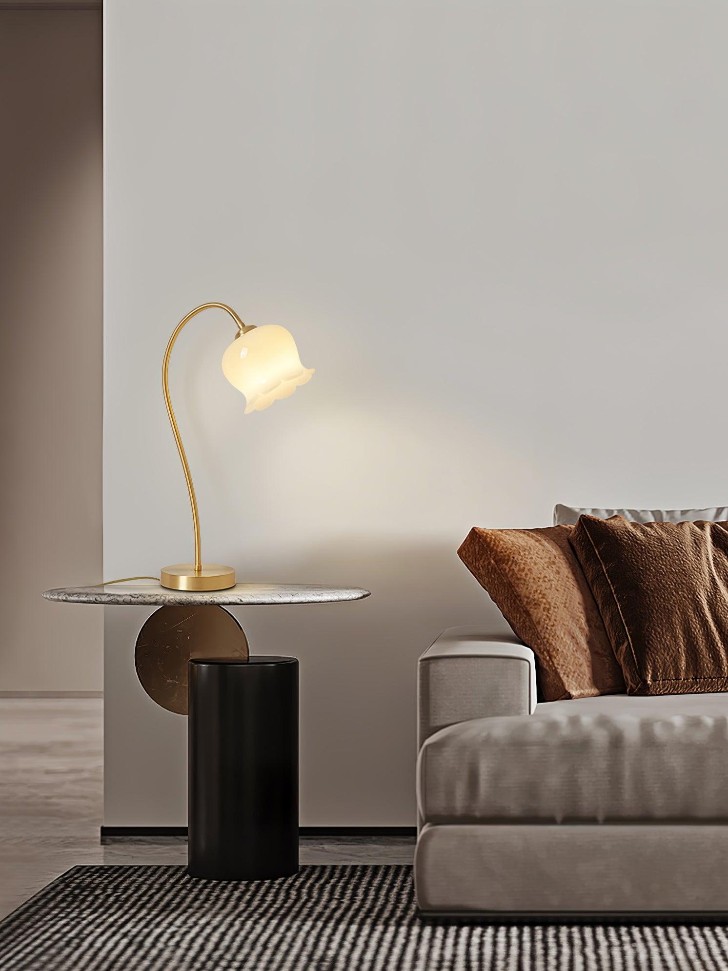 Elegant Brass Orchid Glass Table Lamp for Modern Bedroom or Living Room Decor