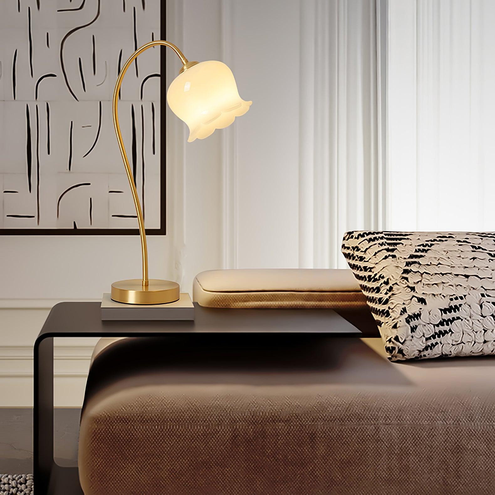 Elegant Brass Orchid Glass Table Lamp for Modern Bedroom or Living Room Decor