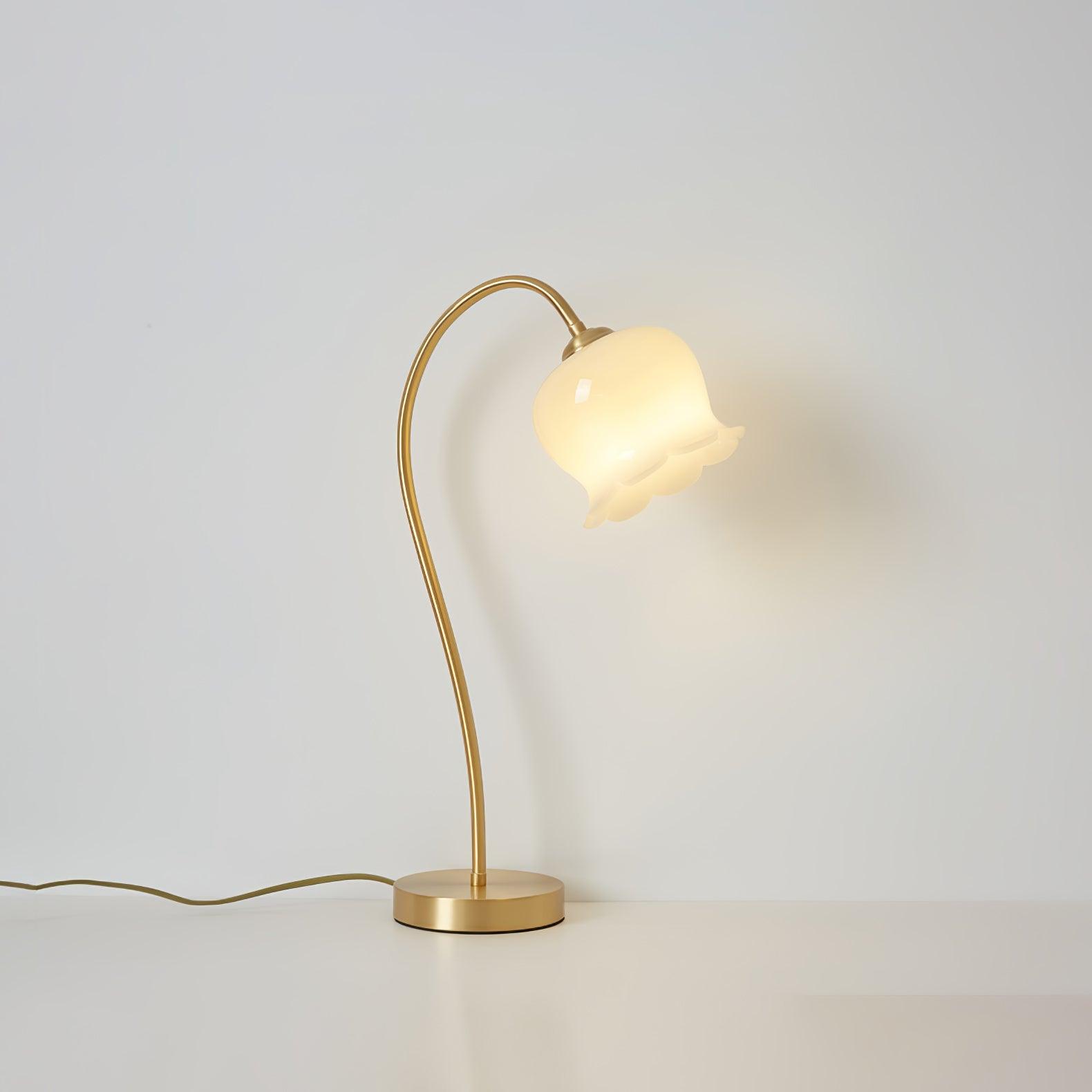 Elegant Brass Orchid Glass Table Lamp for Modern Bedroom or Living Room Decor