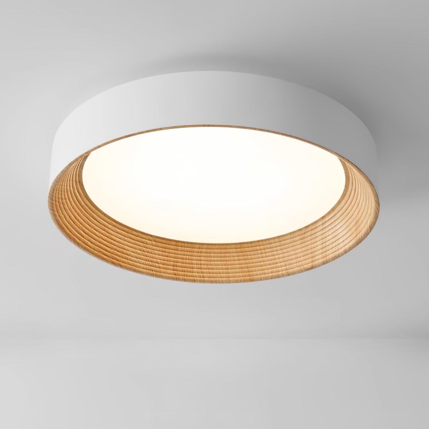 Oreen Modern Round Flush Mount LED Ceiling Light with Wood Grain Finish and Three Color Dimming