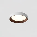 Oreen Modern Round Flush Mount LED Ceiling Light with Wood Grain Finish and Three Color Dimming
