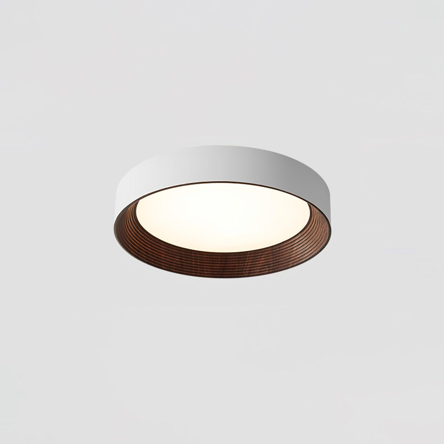 Oreen Modern Round Flush Mount LED Ceiling Light with Wood Grain Finish and Three Color Dimming