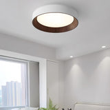 Oreen Modern Round Flush Mount LED Ceiling Light with Wood Grain Finish and Three Color Dimming