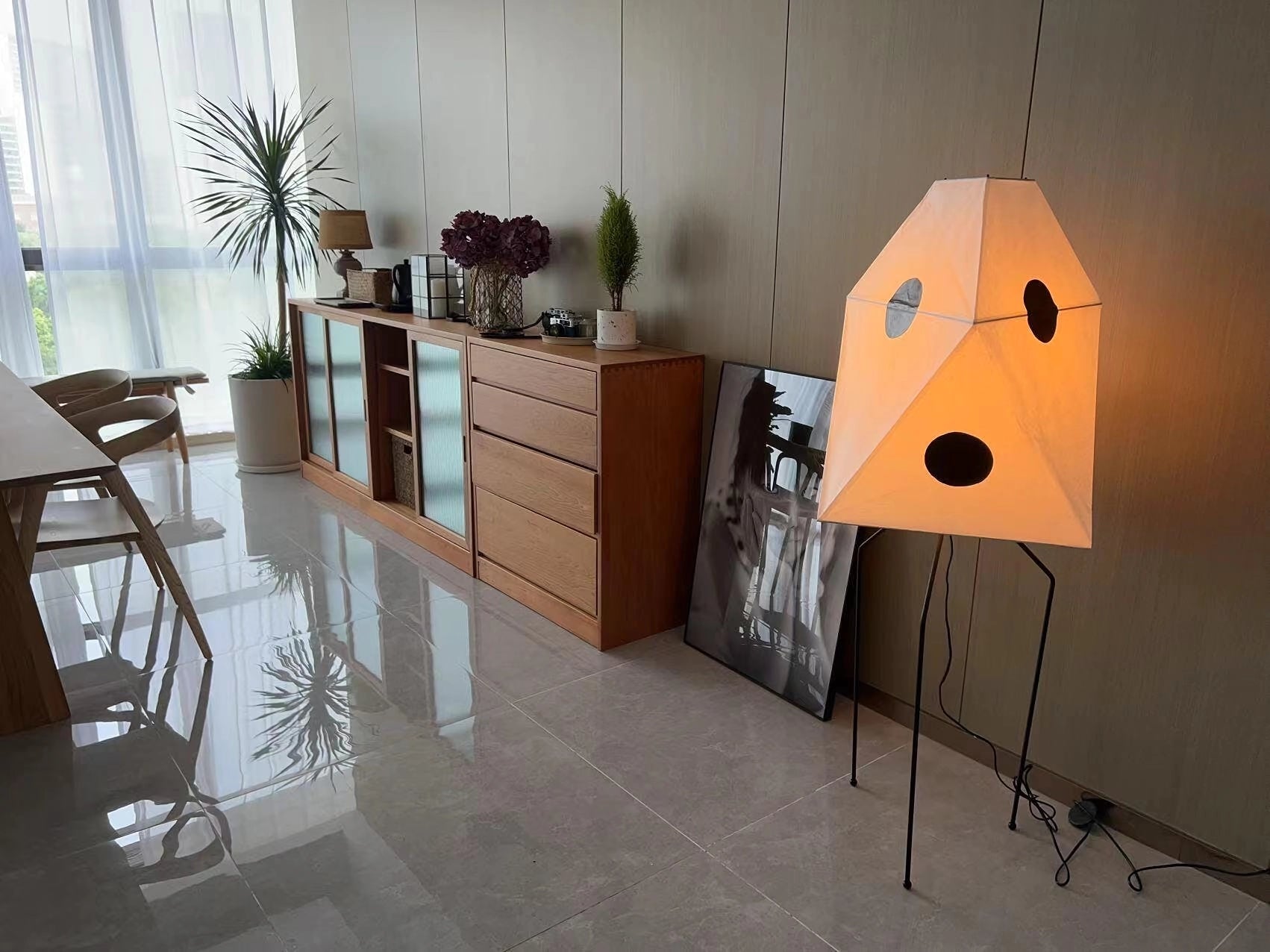 Modern Rice Paper Origami Lantern Floor Lamp Geometric Standing Light for Living Room and Bedroom