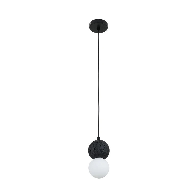 Modern Sandstone and Opal Glass Sphere Pendant Light for Minimalist Interior Decor