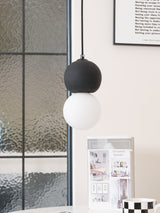 Modern Sandstone and Opal Glass Sphere Pendant Light for Minimalist Interior Decor