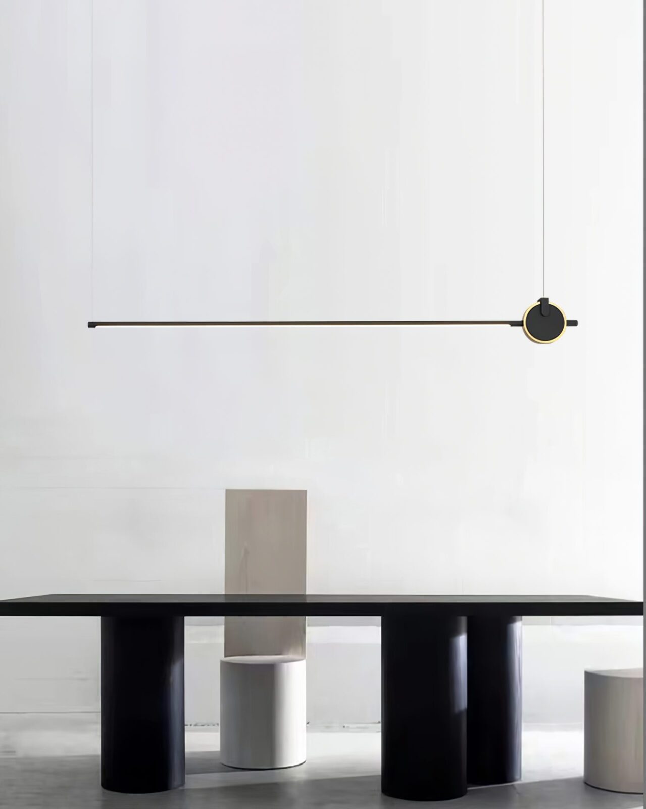 minimalist-led-linear-pendant-light-with-gold-sphere-trim-for-dining-room