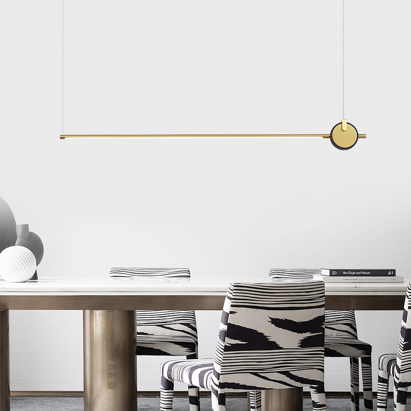 minimalist-led-linear-pendant-light-with-gold-sphere-trim-for-dining-room