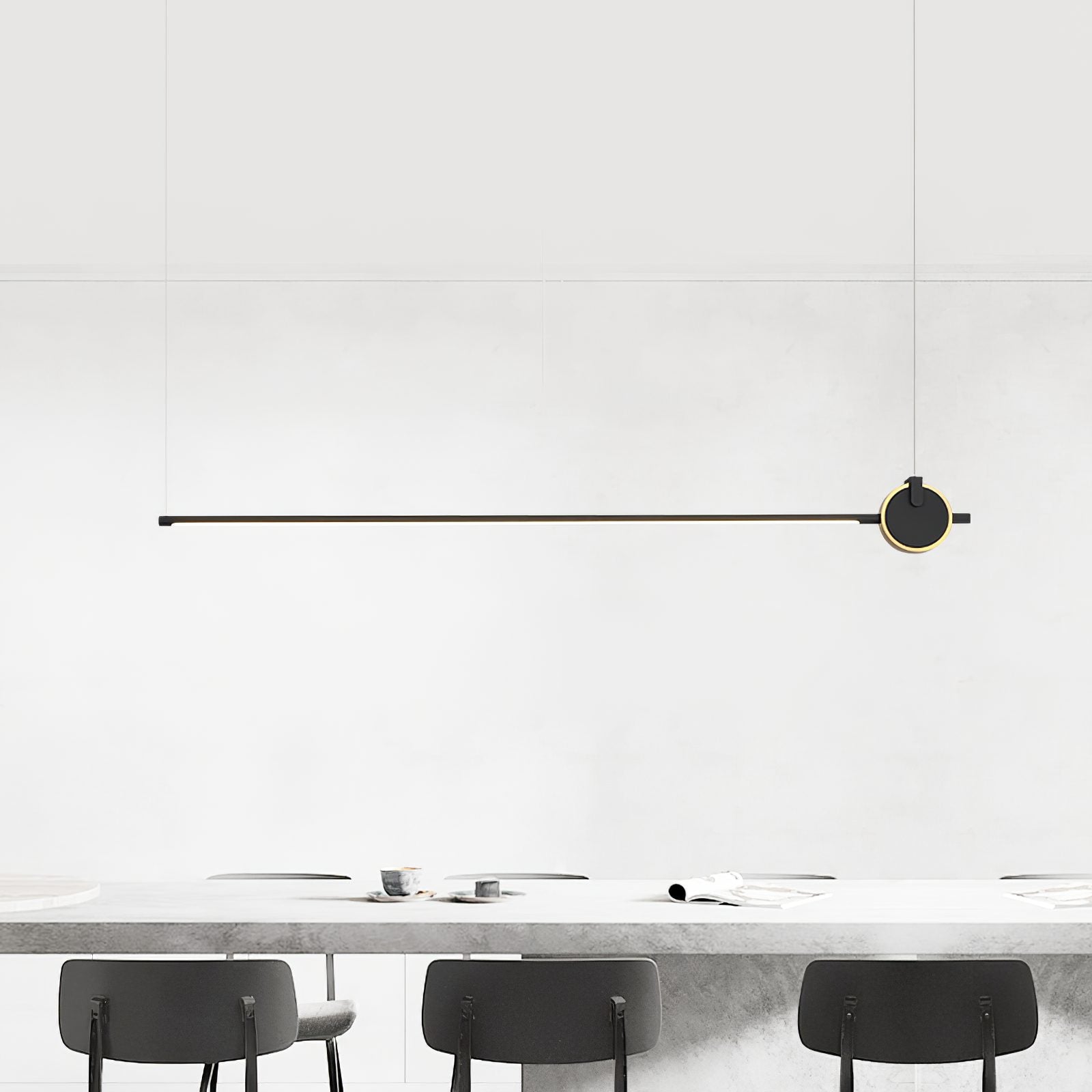 minimalist-led-linear-pendant-light-with-gold-sphere-trim-for-dining-room