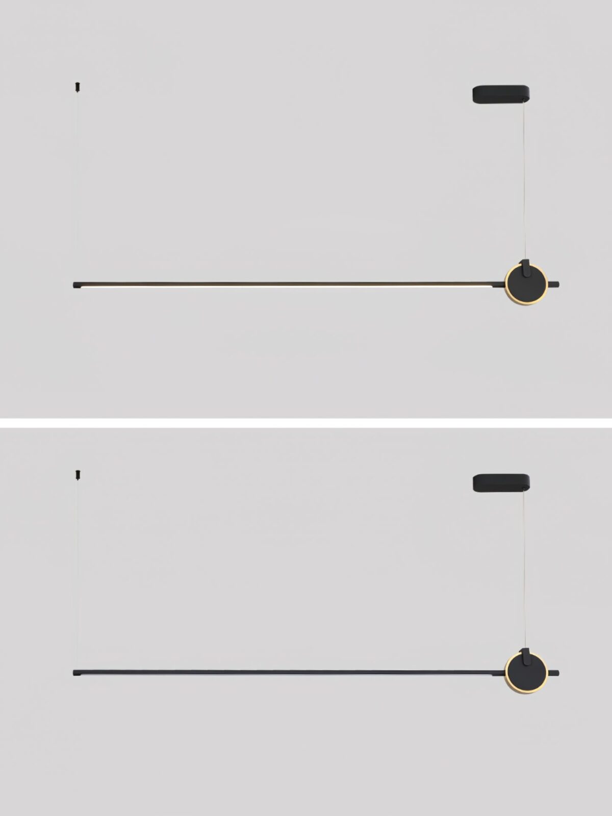 minimalist-led-linear-pendant-light-with-gold-sphere-trim-for-dining-room