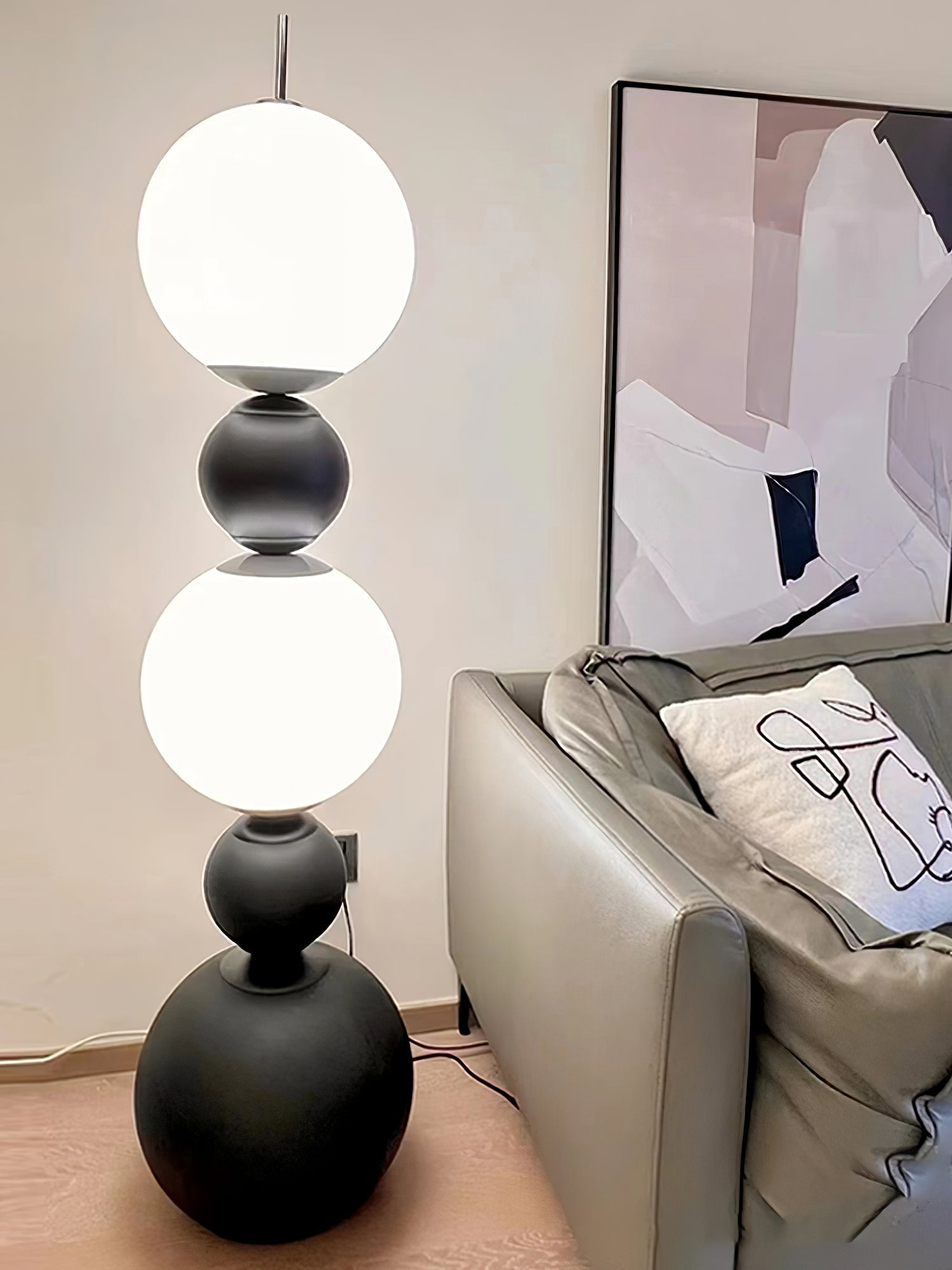Modern Orion Sphere Floor Lamp Minimalist Black and White Glass Globe Standing Light