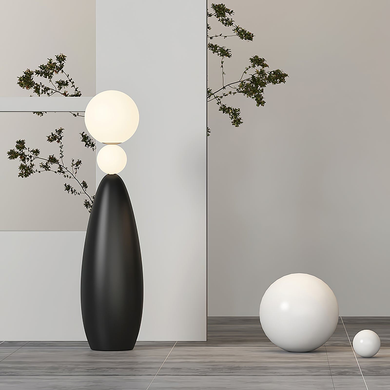 Modern Orion Sphere Floor Lamp Minimalist Black and White Glass Globe Standing Light