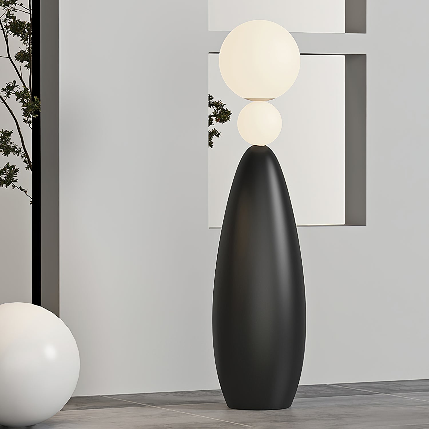 Modern Orion Sphere Floor Lamp Minimalist Black and White Glass Globe Standing Light