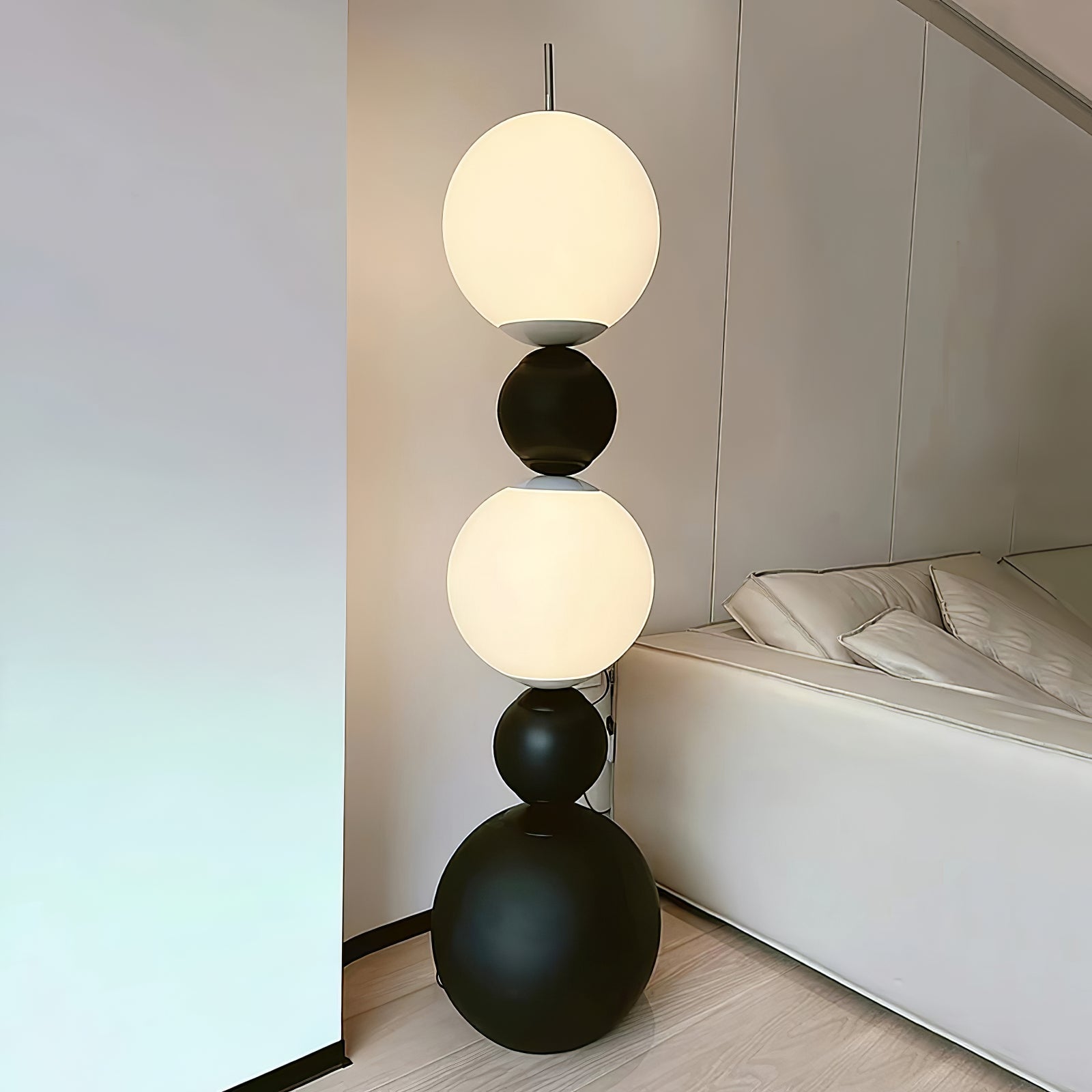 Modern Orion Sphere Floor Lamp Minimalist Black and White Glass Globe Standing Light