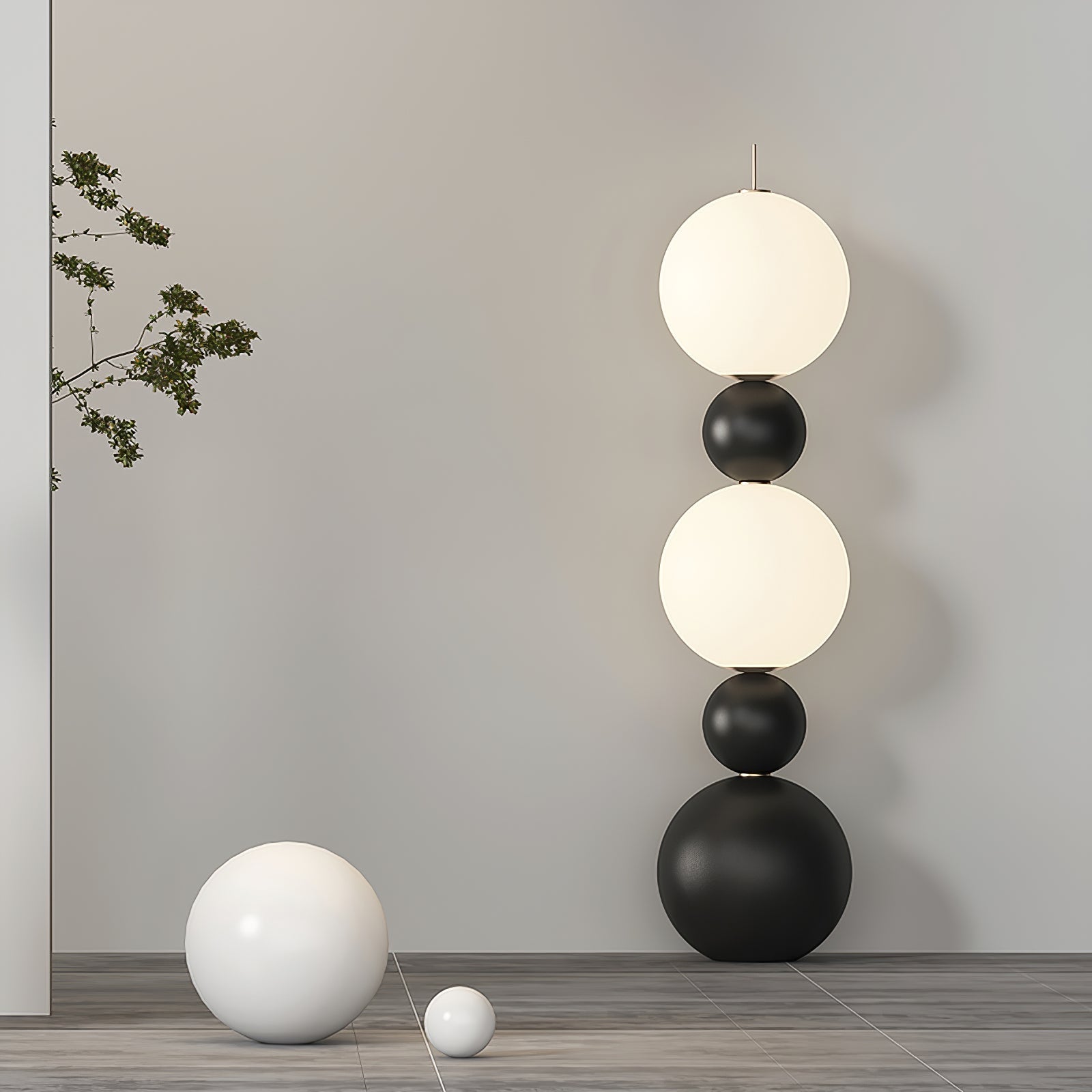 Modern Orion Sphere Floor Lamp Minimalist Black and White Glass Globe Standing Light