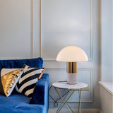 Orly Modern Marble and Frosted Glass Dome Table Lamp with Gold Base for Desk and Bedside
