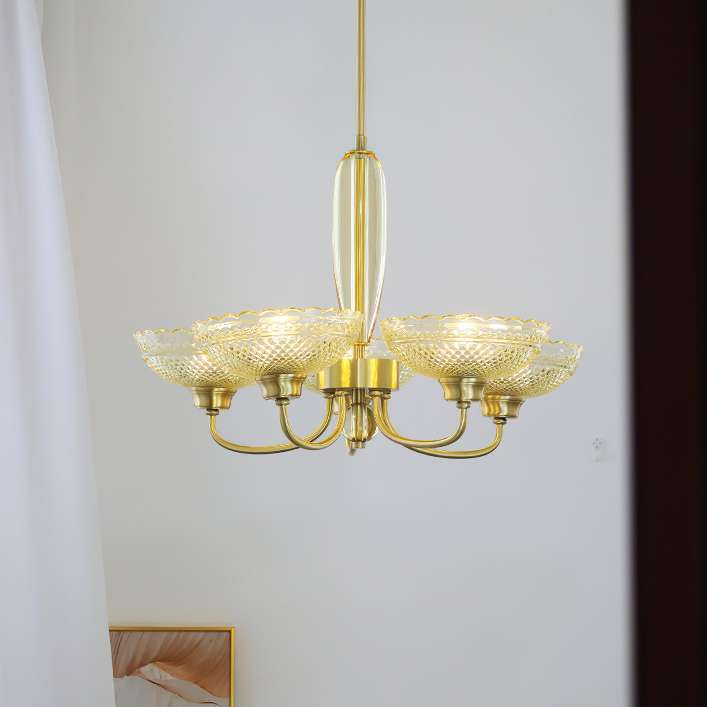 mid-century-scalloped-amber-glass-brass-chandelier-5-arm-pendant-lighting-for-dining-room