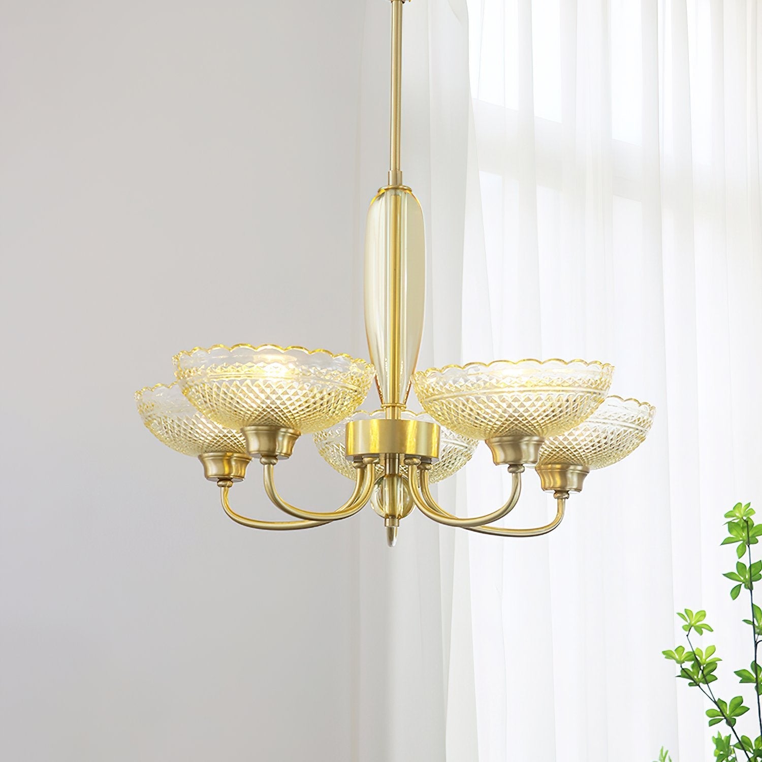 mid-century-scalloped-amber-glass-brass-chandelier-5-arm-pendant-lighting-for-dining-room
