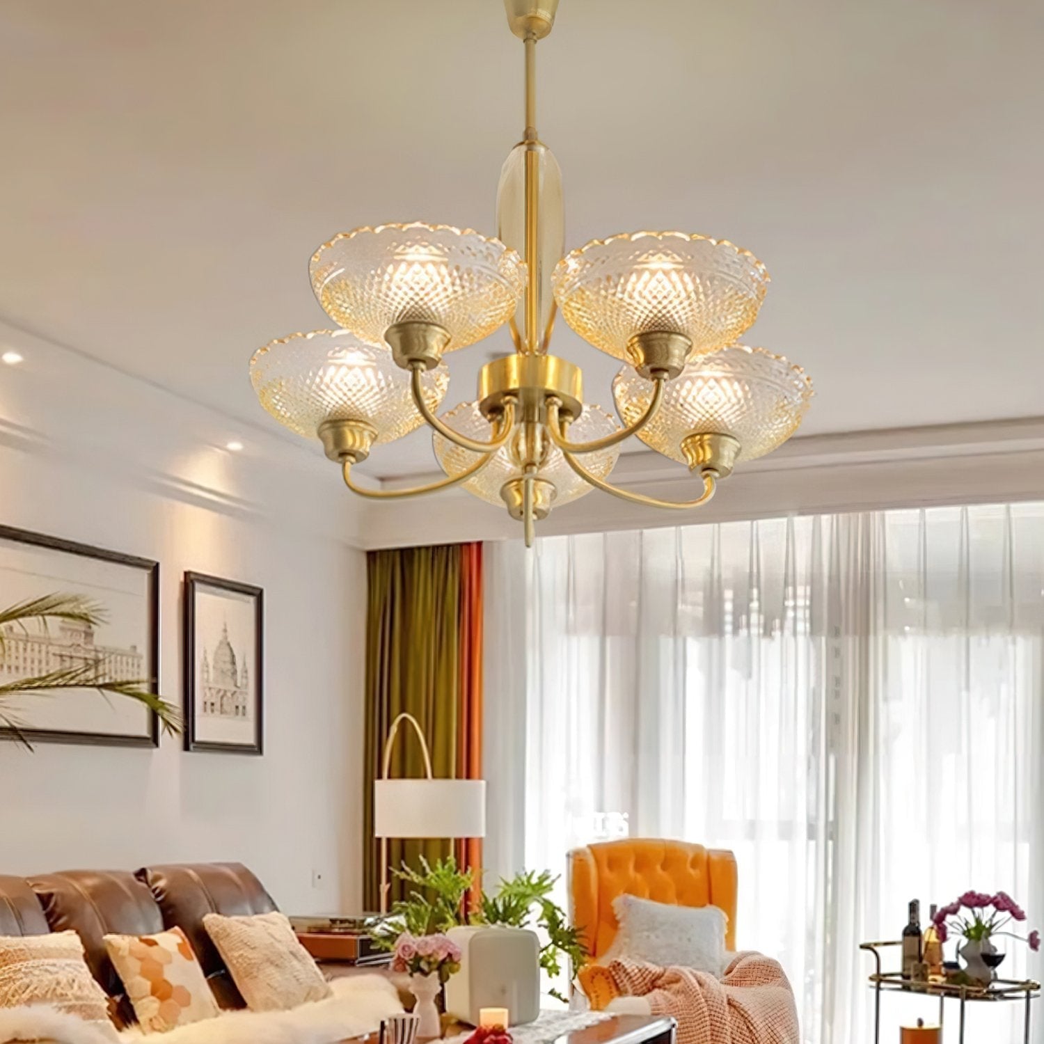 mid-century-scalloped-amber-glass-brass-chandelier-5-arm-pendant-lighting-for-dining-room