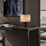 Modern Brass and Marble Table Lamp with Hand Cut Alabaster Stone Shade Elegant Desk Lighting