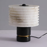 Modern Brass and Marble Table Lamp with Hand Cut Alabaster Stone Shade Elegant Desk Lighting