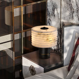 Modern Brass and Marble Table Lamp with Hand Cut Alabaster Stone Shade Elegant Desk Lighting