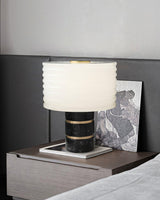 Modern Brass and Marble Table Lamp with Hand Cut Alabaster Stone Shade Elegant Desk Lighting