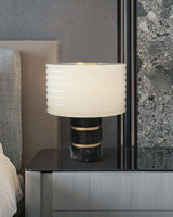 Modern Brass and Marble Table Lamp with Hand Cut Alabaster Stone Shade Elegant Desk Lighting