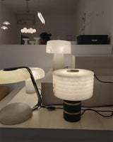 Modern Brass and Marble Table Lamp with Hand Cut Alabaster Stone Shade Elegant Desk Lighting