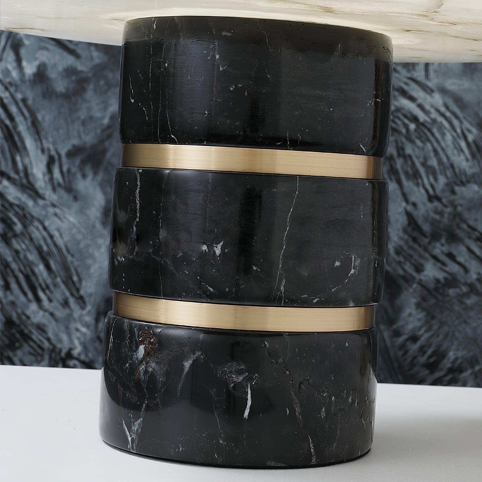 Modern Brass and Marble Table Lamp with Hand Cut Alabaster Stone Shade Elegant Desk Lighting
