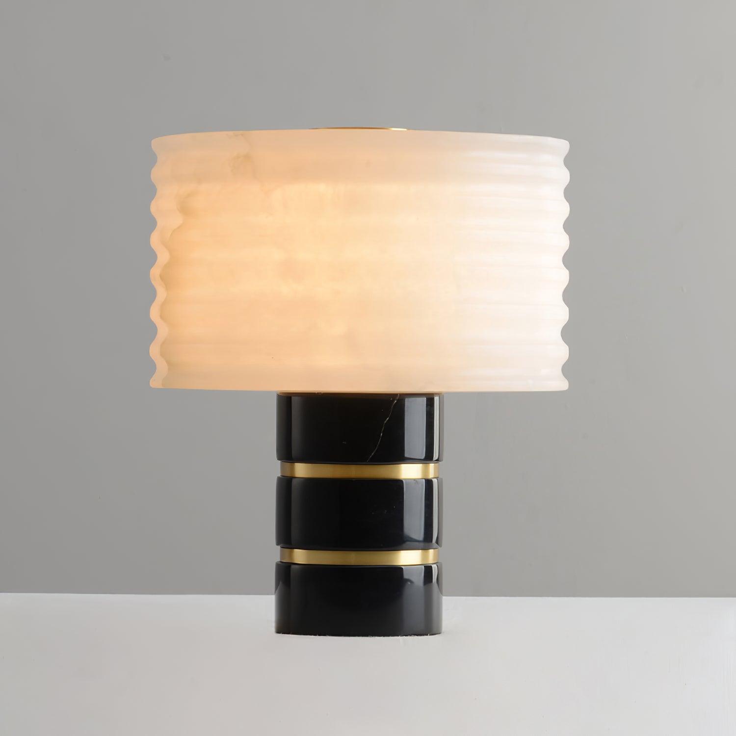 Modern Brass and Marble Table Lamp with Hand Cut Alabaster Stone Shade Elegant Desk Lighting