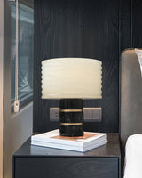 Modern Brass and Marble Table Lamp with Hand Cut Alabaster Stone Shade Elegant Desk Lighting