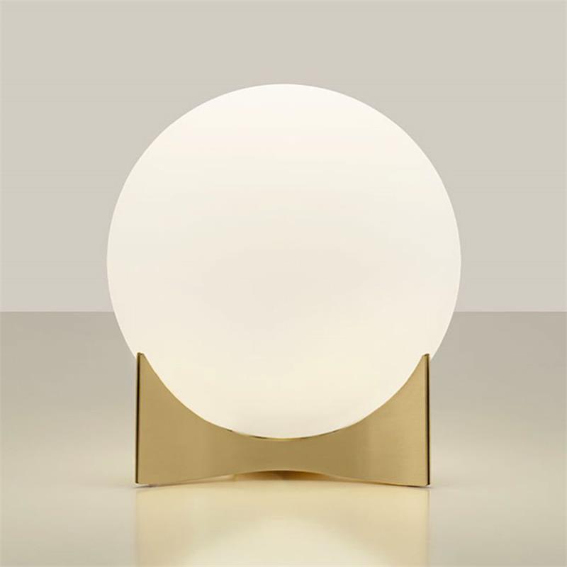 Contemporary Geometric Metal Table Lamp with White Spherical Glass Shade