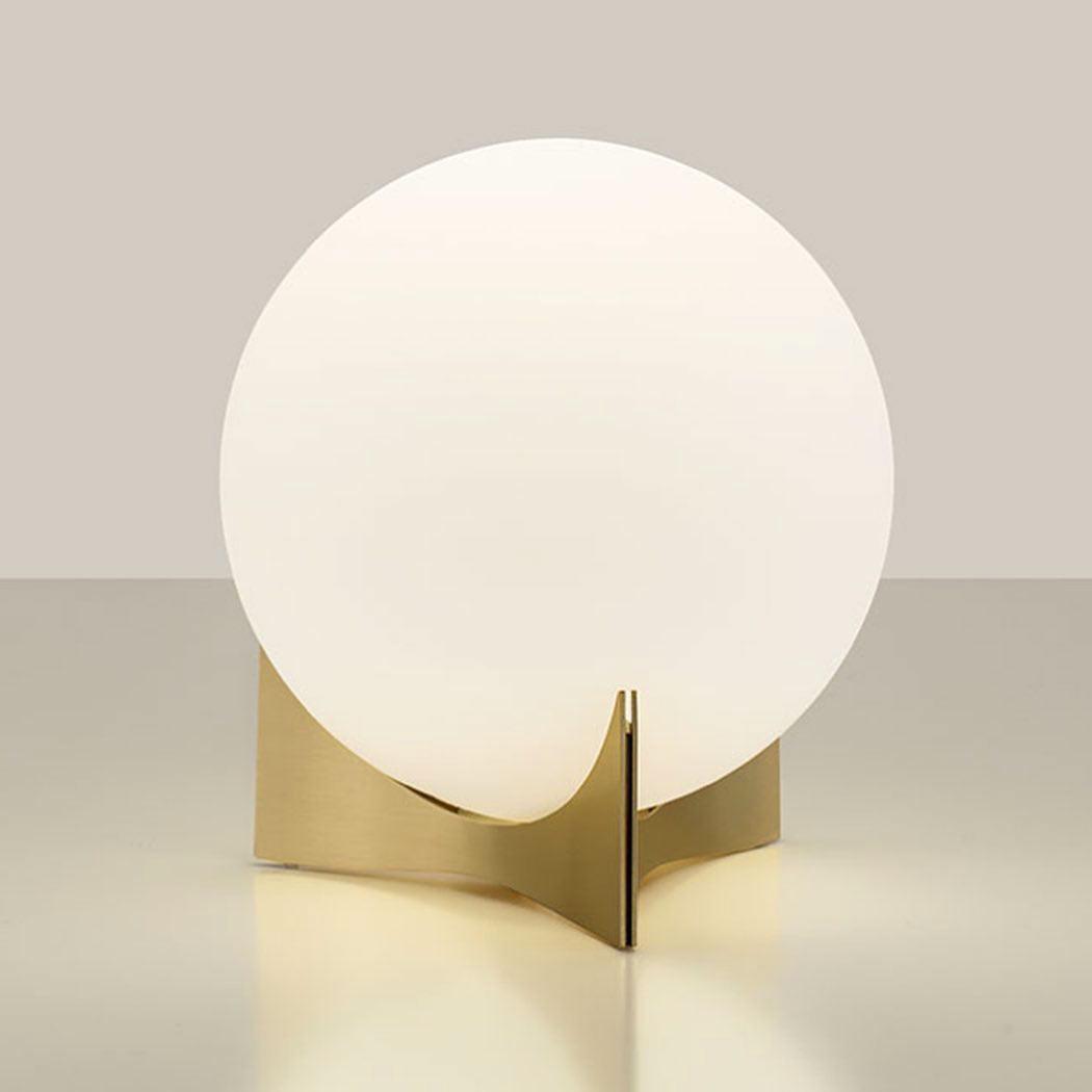 Contemporary Geometric Metal Table Lamp with White Spherical Glass Shade